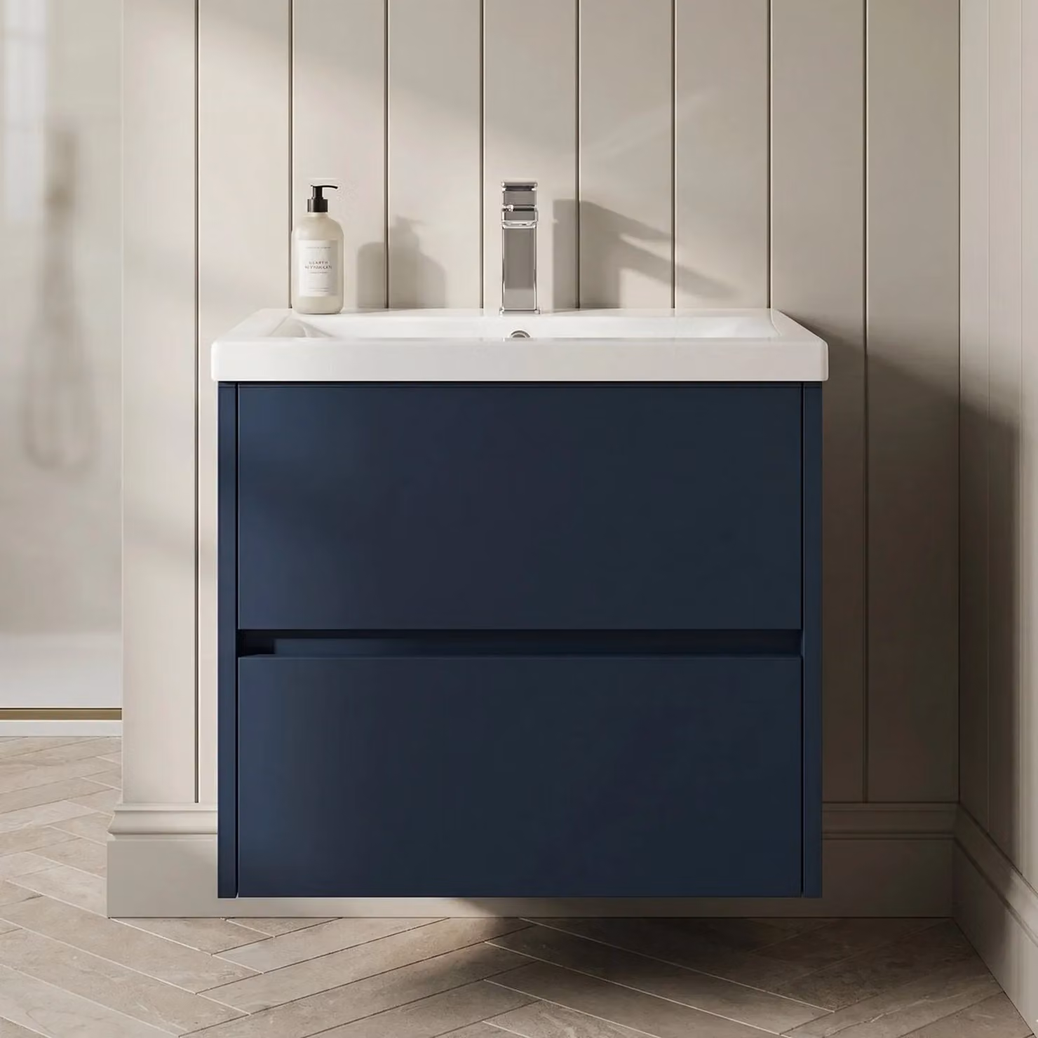 Balterley Wall Hung 2 Drawer Vanity Unit and Ceramic Basin, Midnight Blue, Width: 60 cm – 3