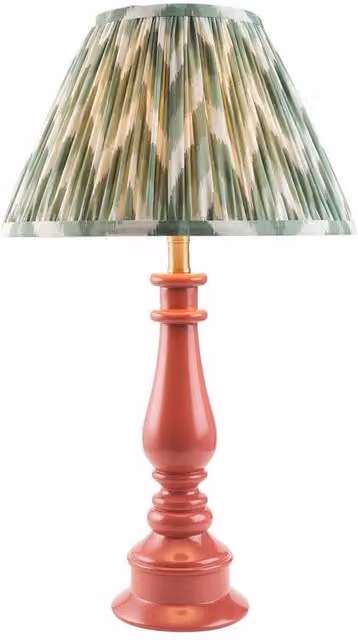 Netlighting Myrtle Pink Table Lamp with Green Fabric Zigzag Shade, Height: 30 cm