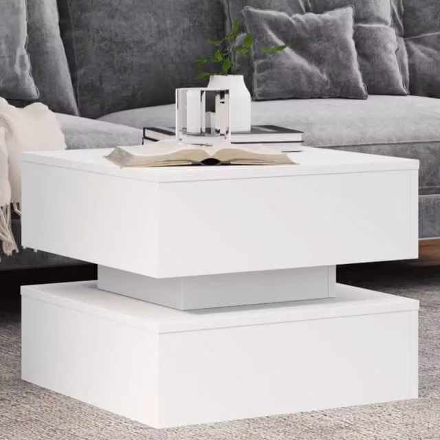 Berkfield Home Modern White Coffee Table with LED Lights W/D/H: 50 x 50 x 40 cm