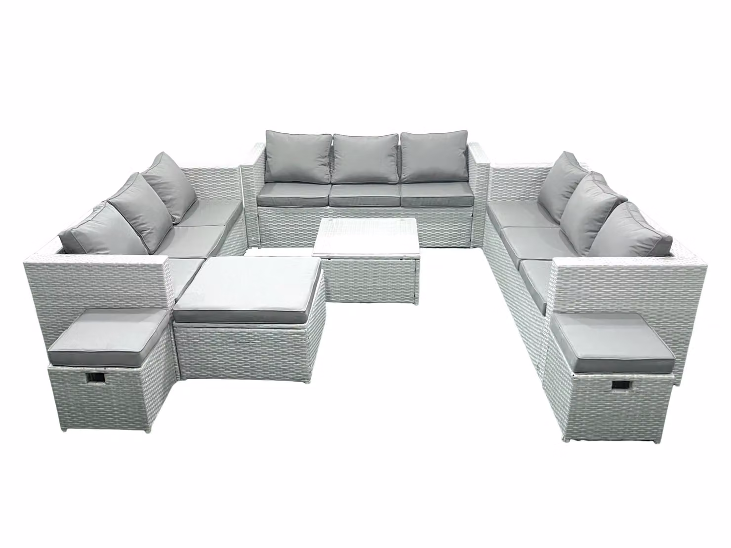 Fimous 12 Seater Rattan Garden Furniture Set in Grey with U-Shape Sofa, Ottomans and Coffee Table – 2