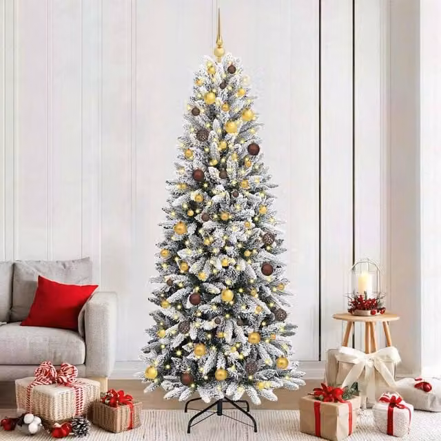 Berkfield Home Artificial Christmas Tree with 300 LEDs in Green and White, W/D/H: 78 x 78 x 210 cm