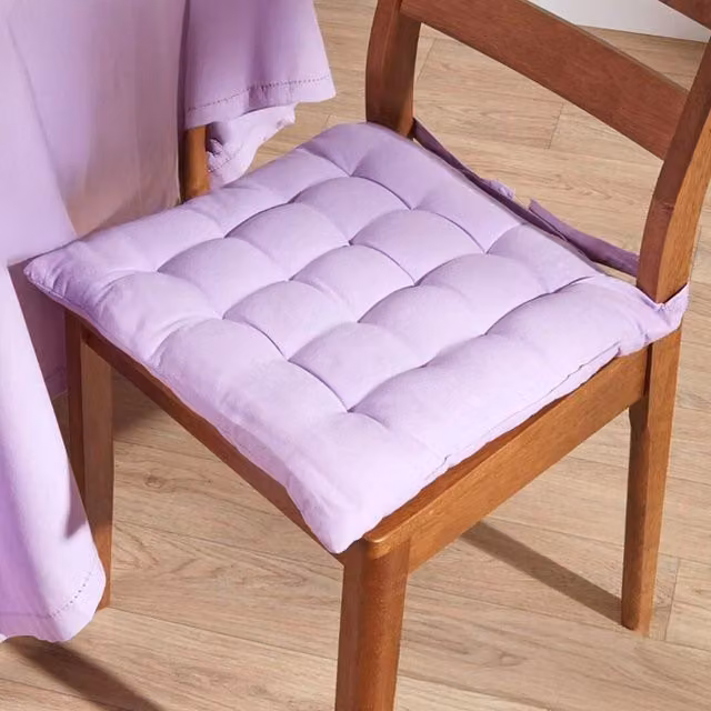 Homescapes Square Cotton Seat Pad with Tie Cords in Purple, Pack of 4