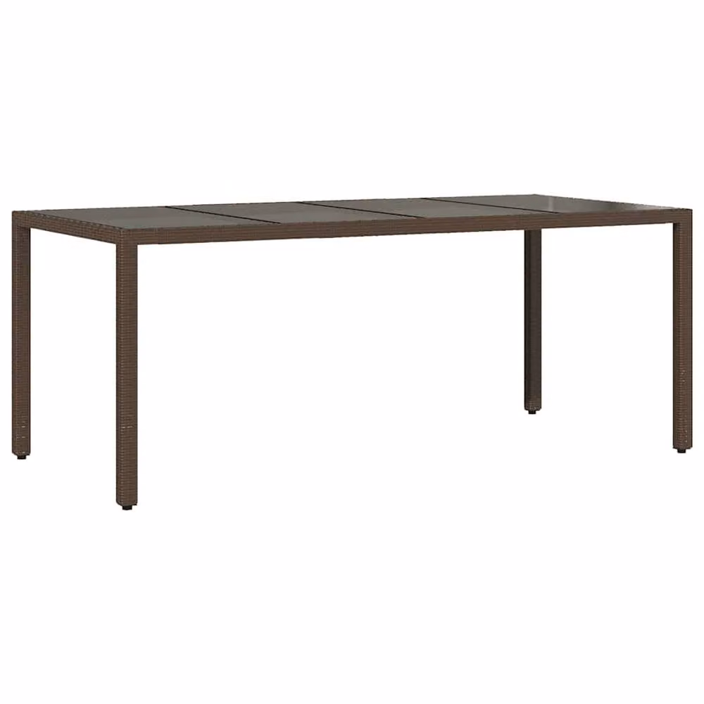Berkfield Home Brown Poly Rattan Garden Table with Glass Top, W/D/H: 190 x 90 x 75 cm – 2