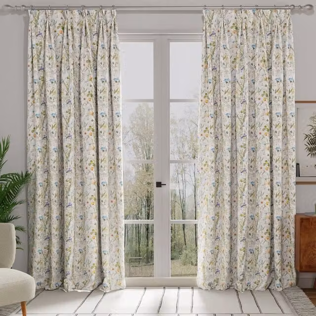 Linda Barker Alda Made to Measure Blue Floral Blackout Cotton Fabric Panel Curtain