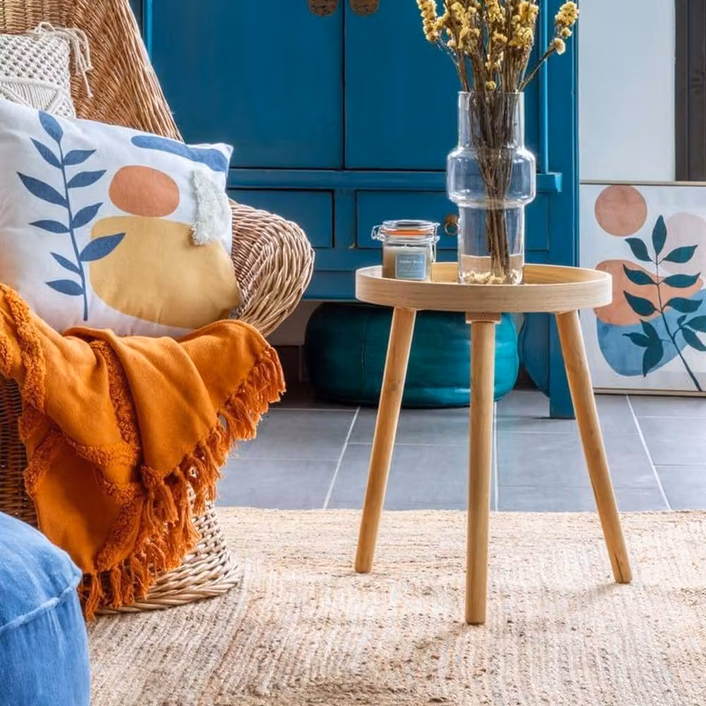 SPOT ON DEALZ Modern Round Wooden Side Table with Pine Legs and MDF Tray in Brown, W/D/H: 38.0 x 38.0 x 47.5 cm – 3