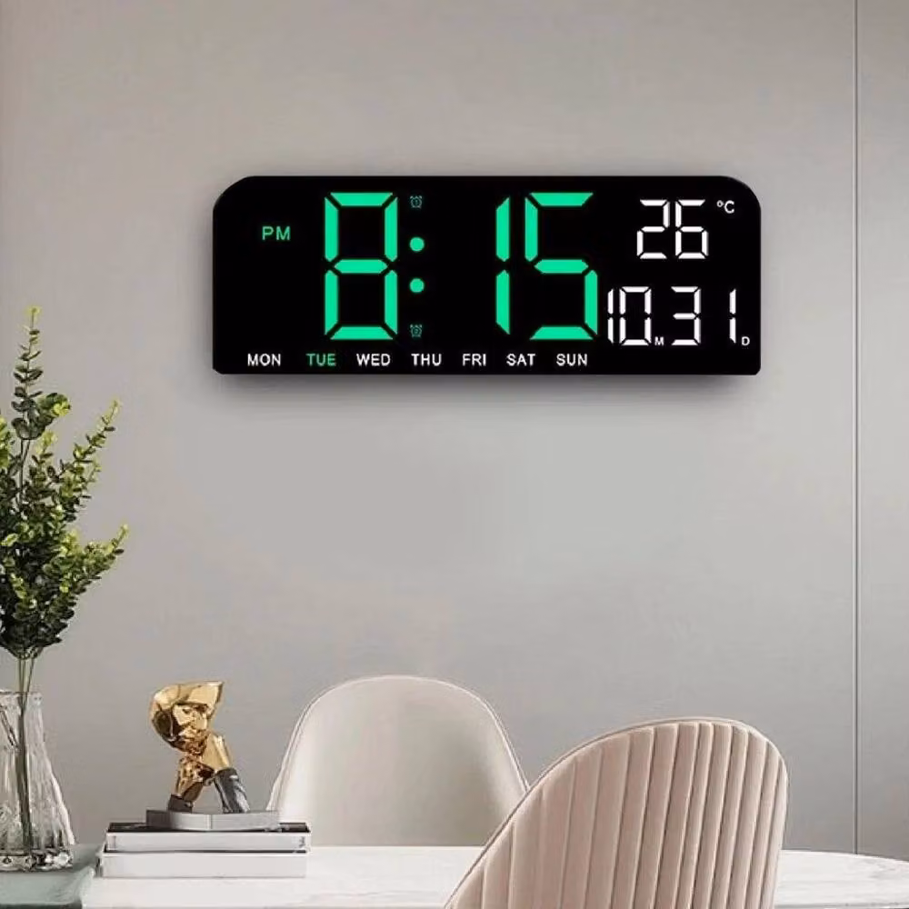 PAWNORA Black Digital LED Alarm Clock with Illuminated Display for Tabletop or Wall Use – 3