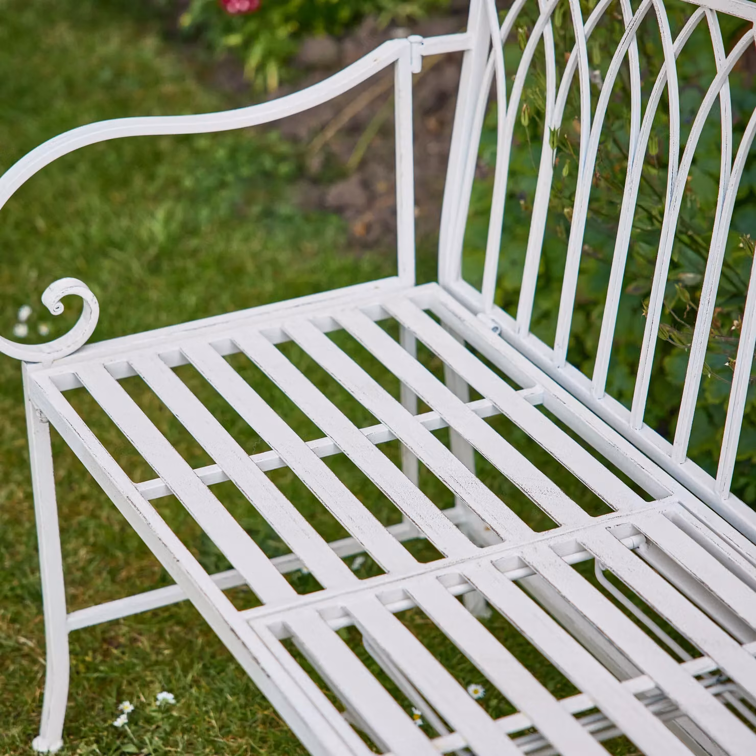 Dibor Vintage Large Cream Arched Outdoor Garden Furniture Bench and Table Set in Matt Metal – 4