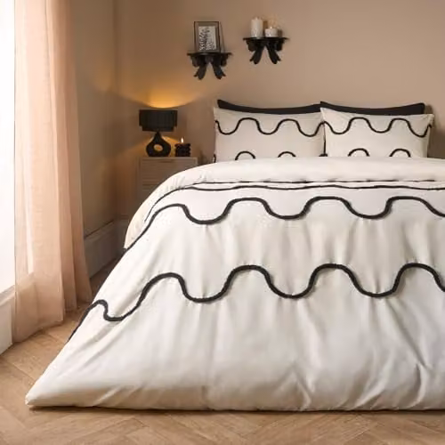 OHS Single Tufted Wave Bedding Set in White, including Duvet Cover and Pillowcase, W/D/H: 135 x 200 cm and 50 x 75 cm – 1