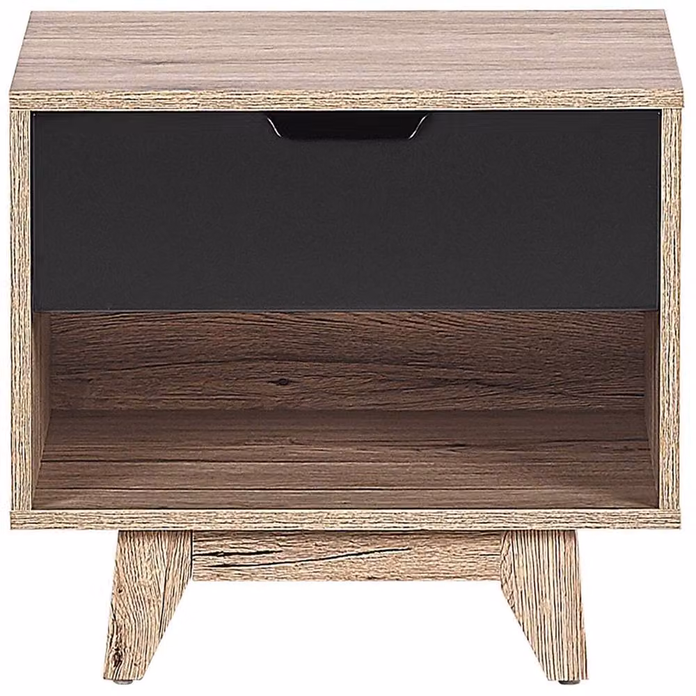Wyld and Coco Minimalist Scandinavian Bedside Table in Brown with 1 Drawer, W/D/H: 46 x 50 x 46 cm – 4