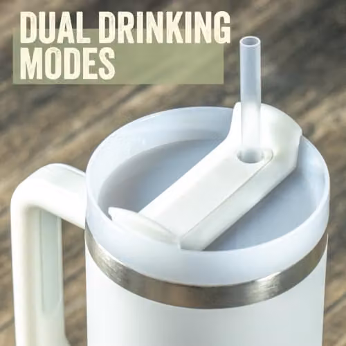 Milestone Camping 40oz Milestone Travel Mug Tumbler with Straw, Handle and Lid in White – 4