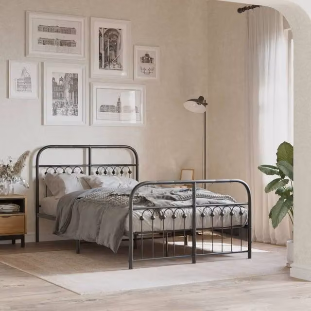 Berkfield Home Metal Bed Frame with Footboard, Black, W/D/H: 120 x 190 cm – 1