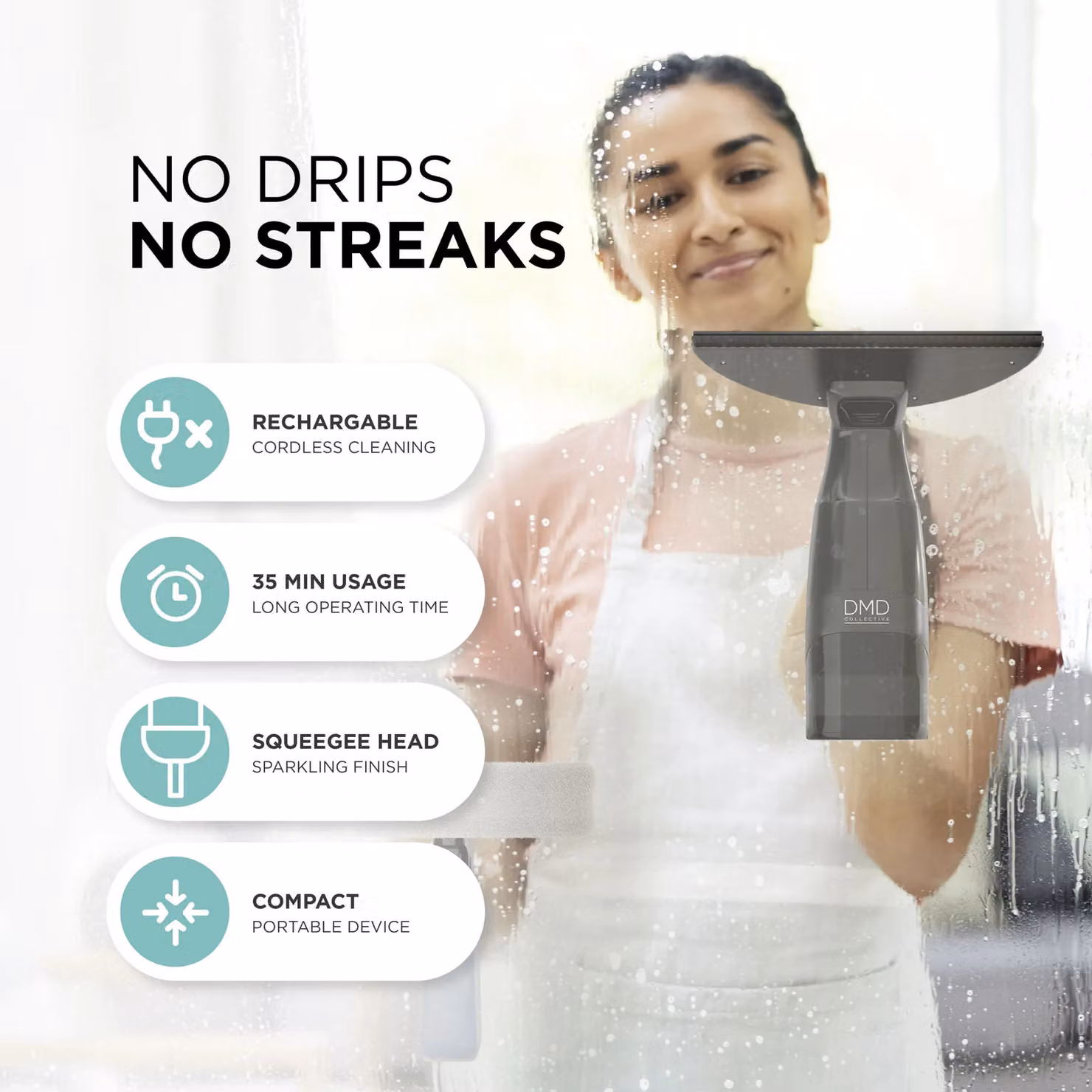 DMD Collective Cordless Rechargeable Window Vacuum Cleaner in Black with 100ml Water Tank – 3
