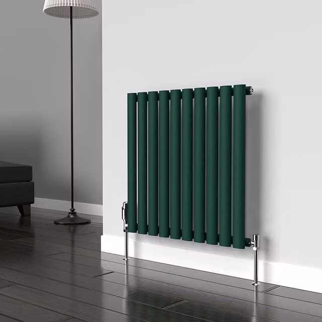 Lux Heat Oval Horizontal Coloured Radiator in Green, W: 60 cm, H: 54 cm