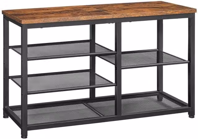FORGEVIO Rustic Brown and Black 5-Tier Shoe Bench with Seat, W/D/H: 80 x 28 x 50 cm – 1