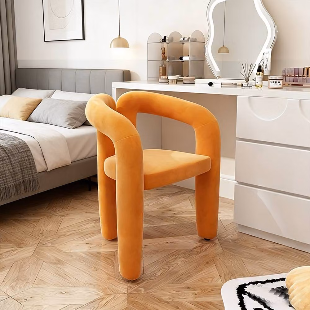 Ventryn Minimalist Upholstered Makeup Stool and Shoe Changing Chair in Orange – 2