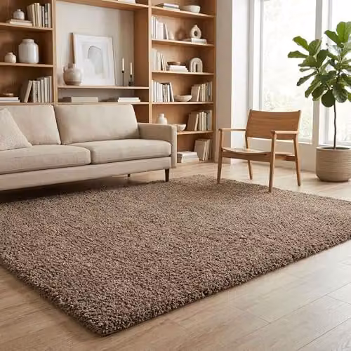 Desire Rugs Ainsley Plain Modern Shaggy Area Rug, Brown, W: 290 cm, D: 290 cm, H: 4 cm – 2