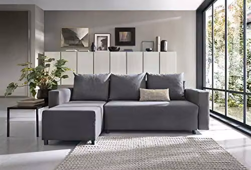 Abakus Direct Oslo Reversible L-Shape Corner Sofa Bed with Storage in Grey Fabric – 3