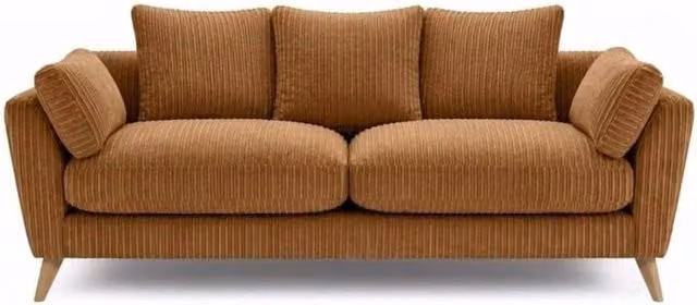 Bliss Furniture Harlow 2 Seater Sofa in Tan Beige Jumbo Cord Fabric with Scatter Cushions and Solid Wood Frame