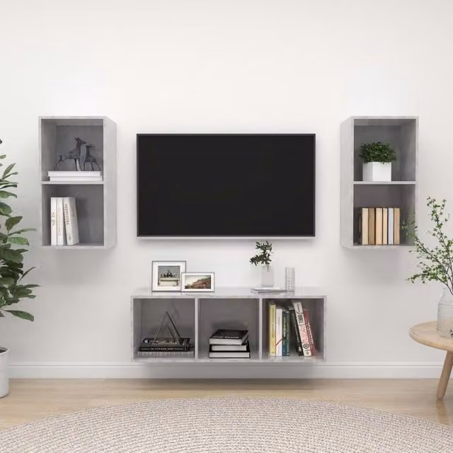 Berkfield Home 3 Piece Modern Wall Mounted TV Cabinet Set in Matt Concrete Grey MDF