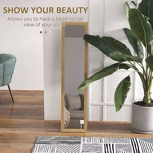 HOMCOM Full Length Rectangular Mirror in Brown, Freestanding or Hanging, W/H: 37 x 157 cm – 3