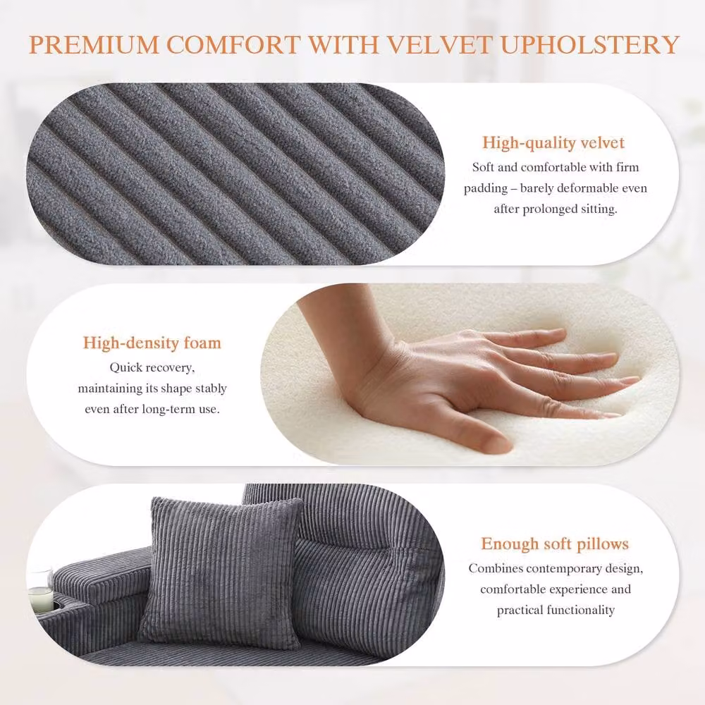 BTM 4 Seater Fabric Sleeper Sofa with Storage, USB Charging and Cup Holders, Dark Grey – 4