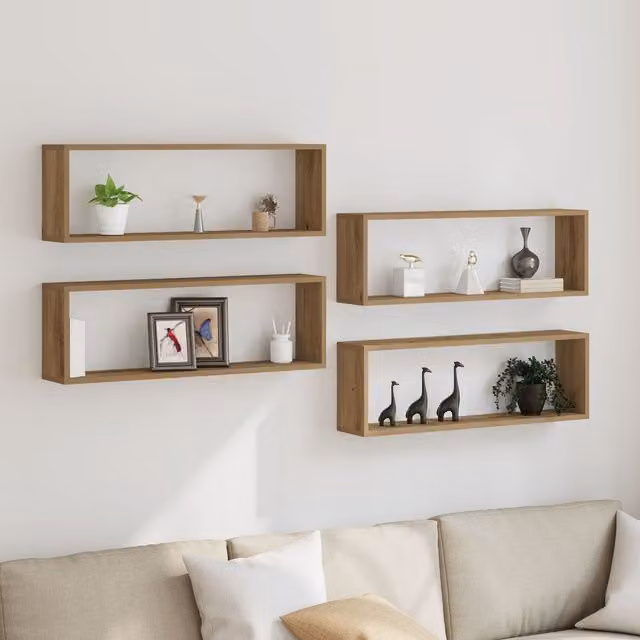 Berkfield Home Set of 4 Artisan Oak Wall Shelves, Brown, W: 80 cm, D: 15 cm, H: 26 cm – 1