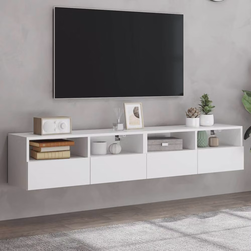 Berkfield Home Set of 2 White Wall Mounted TV Cabinets with Hinged Doors and Internal Shelves, W/D/H: 80 x 30 x 30 cm – 2