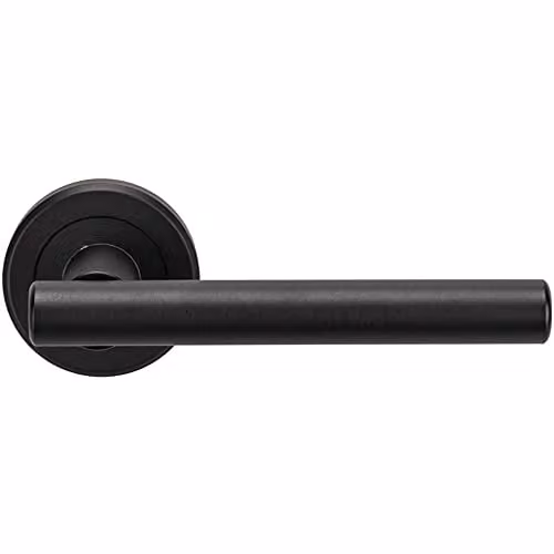 Loops Pair of Straight T-Bar Handles on Round Rose with Concealed Fixings in Matt Black Finish – 1