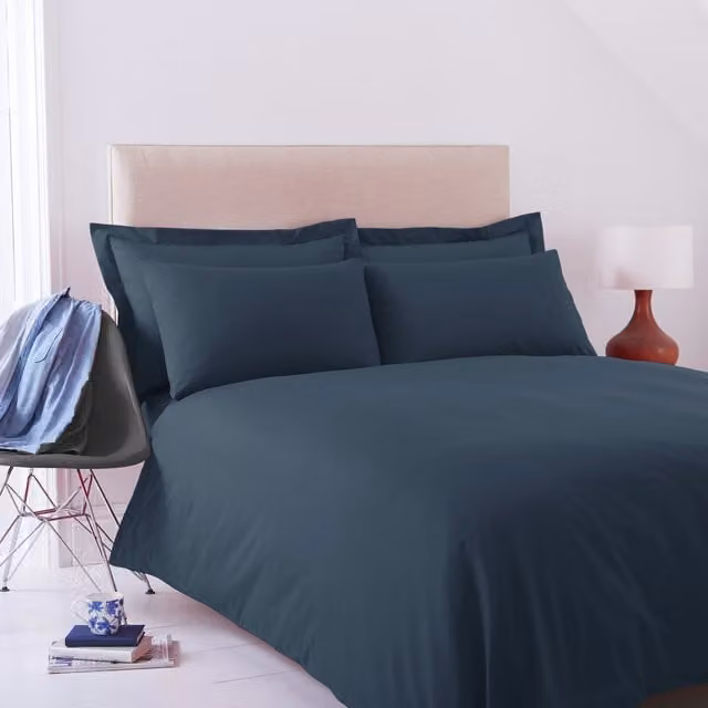 Charlotte Thomas Poetry Plain Dyed Navy Blue Duvet Cover Set with 2 Housewife Pillowcases, W: 140 cm, L: 200 cm