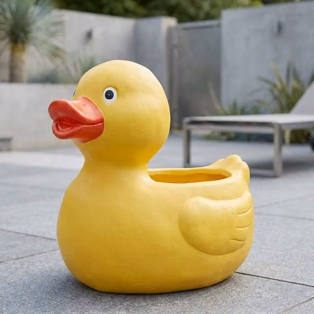 Garden Greatness Painted Duck Garden Planter Pot, Multicolour and Yellow Stone