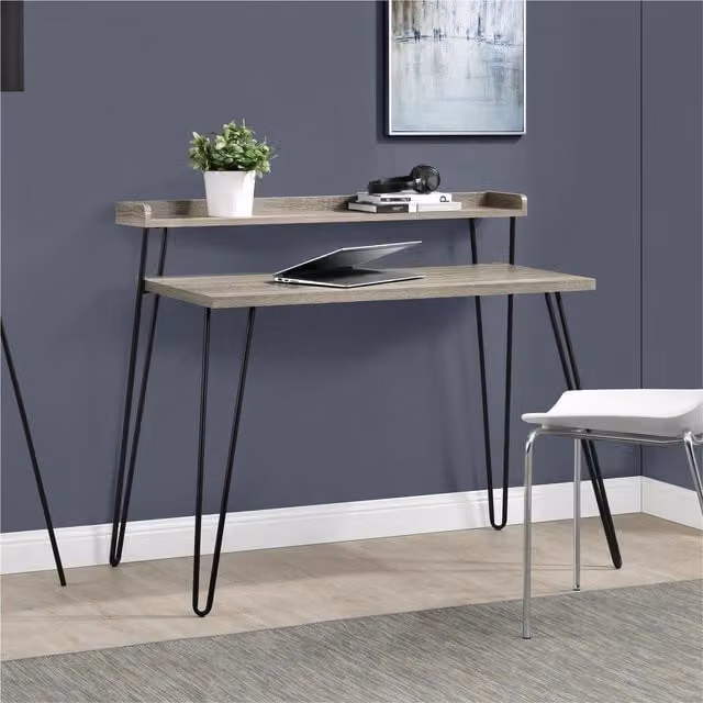 Dorel Home Haven Retro Writing Desk with Riser in Grey Oak