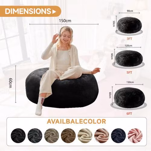 Aosom UK Large Bean Bag Sofa Chair with Removable Black Microfibre Covers, W: 150 cm, D: 150 cm, H: 60 cm – 3