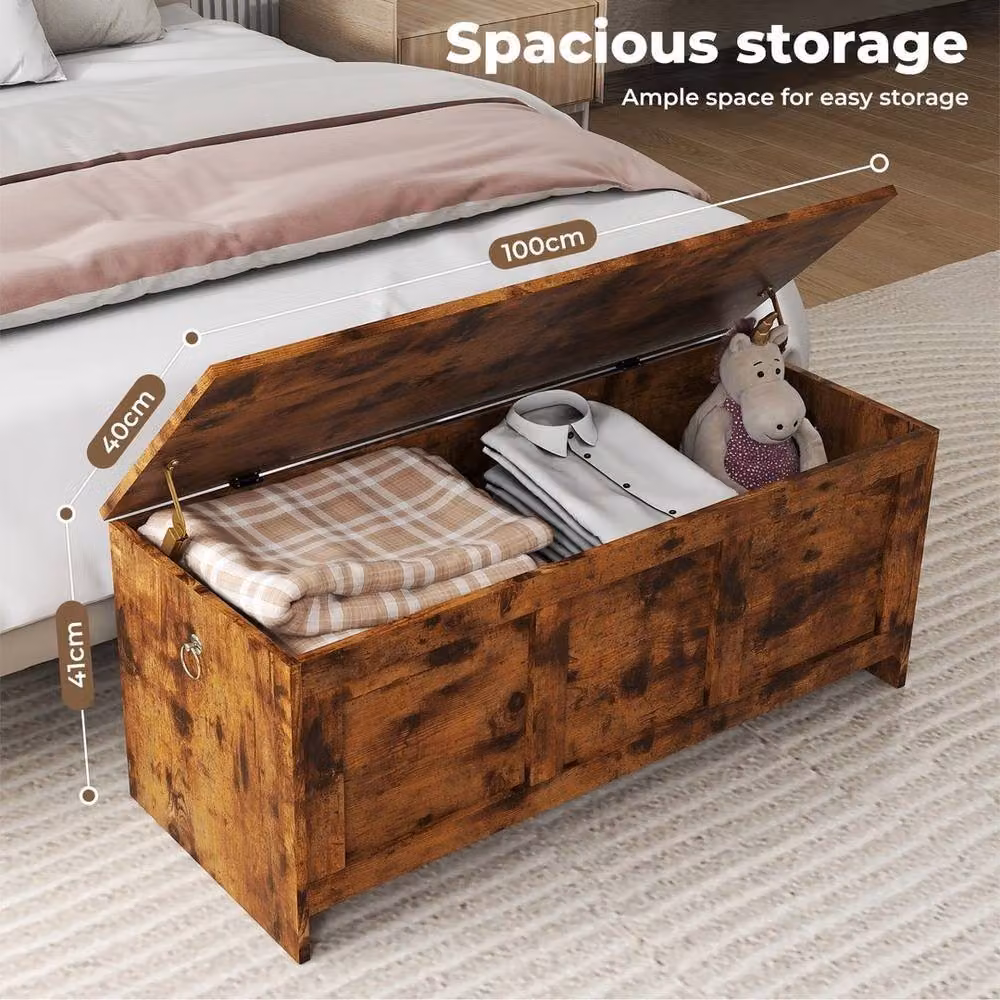 KORVIXA Rustic Wood Storage Chest Trunk in Brown with Soft Close Lid, W/D/H: 100 x 100 x 100 cm – 4