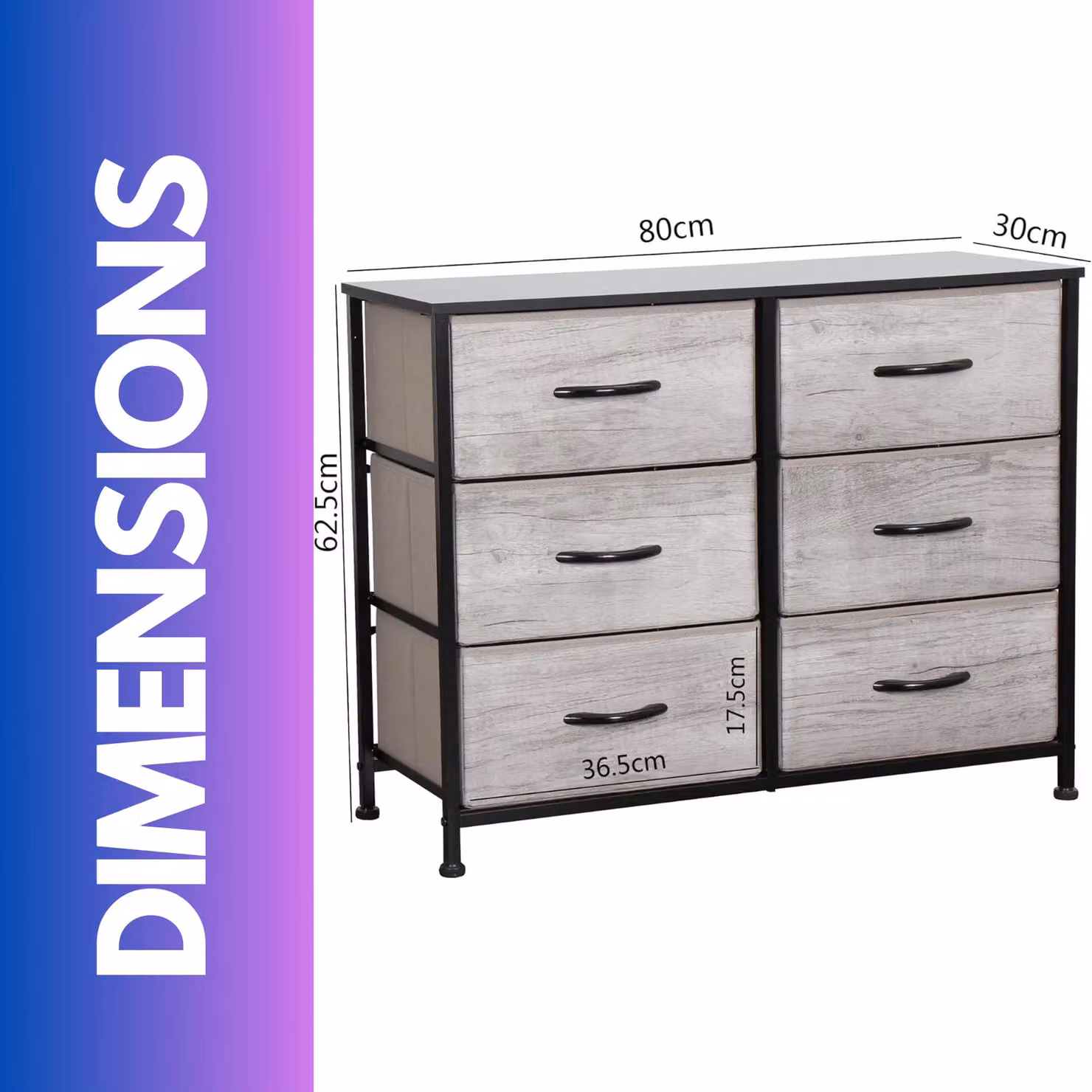 Rafaelo Mobilia 6 Drawer Bedroom Chest in Grey with Fabric Drawers, H: 80.0 cm, W: 62.5 cm, D: 30.0 cm – 3