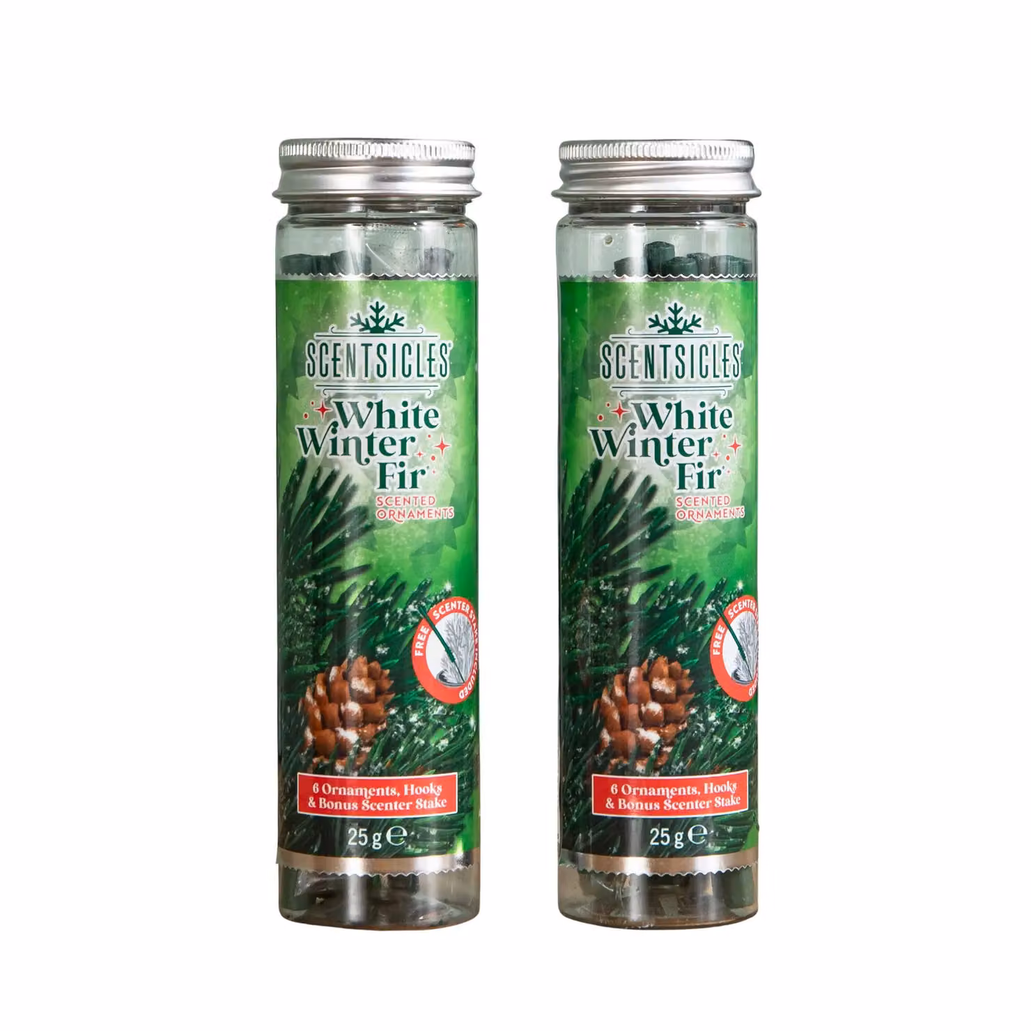 Samuel Alexander White Winter Fir Scented Christmas Hanging Icicle Ornaments in Green, 2 Packs of 6 – 2