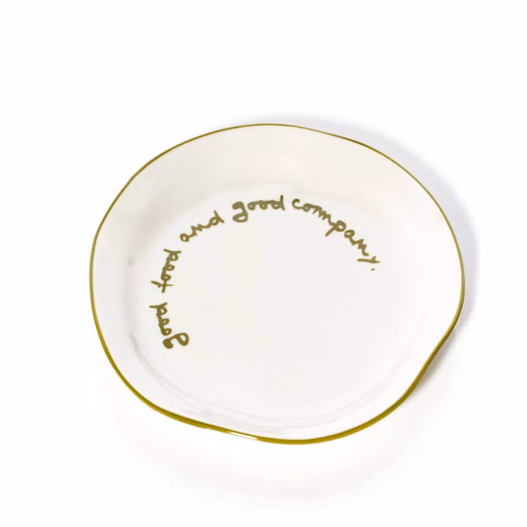 MÆGEN White Stoneware Side Plate with Good Food and Good Company Statement, Diameter: 20.5 cm