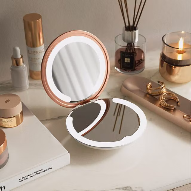CARME Compact LED Mirror in Gold and White