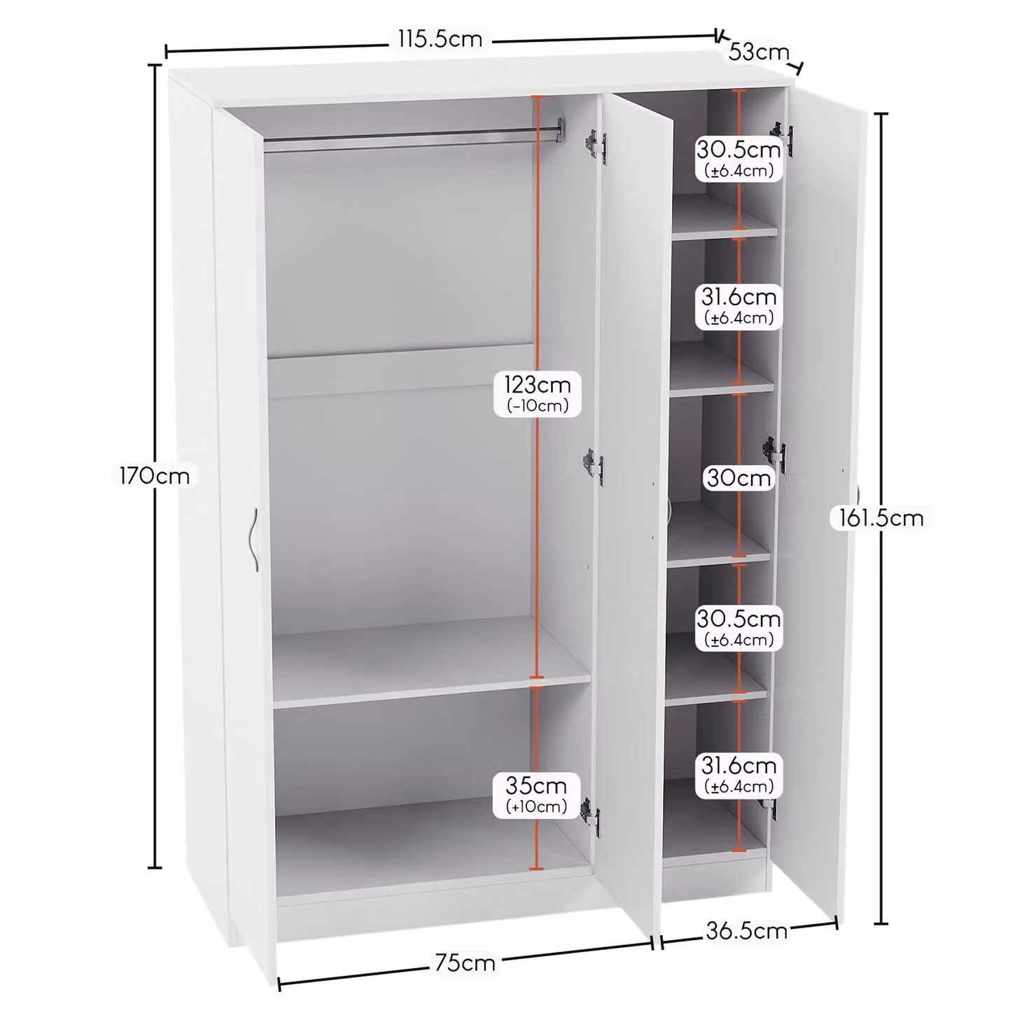 Home Discount Vida Designs Riano 3 Door Wardrobe in White Matt – 2