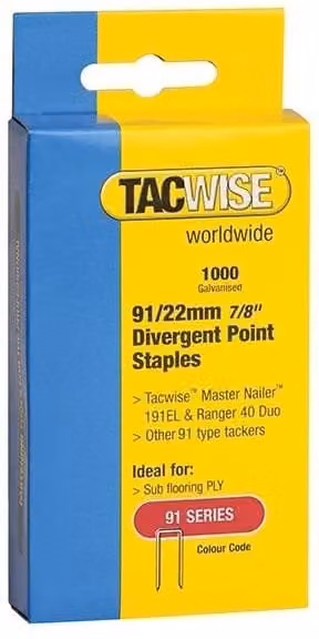 Tacwise 91 Series Divergent Point Fine Wire Galvanised Staples – 1