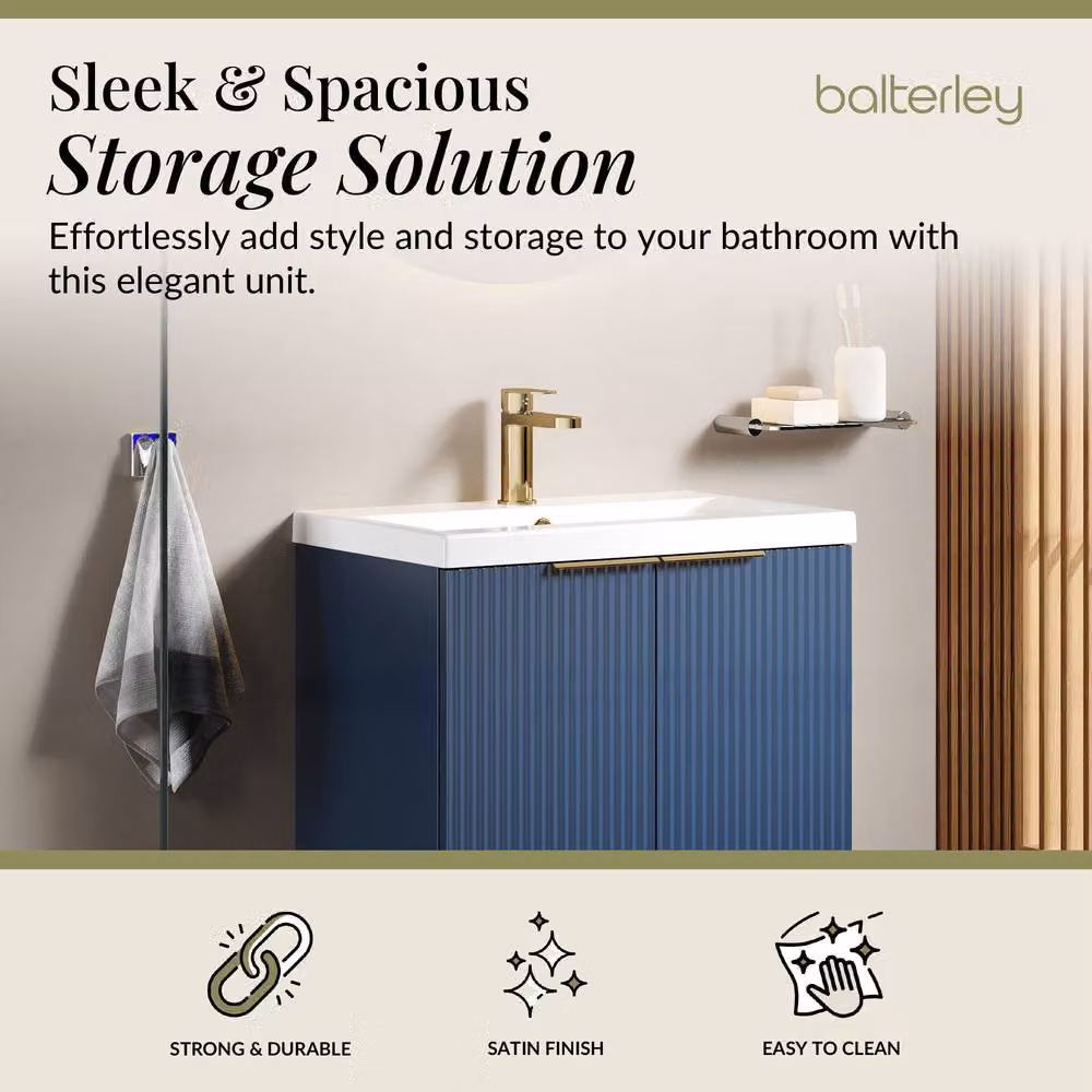 Balterley Fluted Front 2 Soft Close Door Vanity Basin Unit in Satin Blue, W: 60 cm – 2