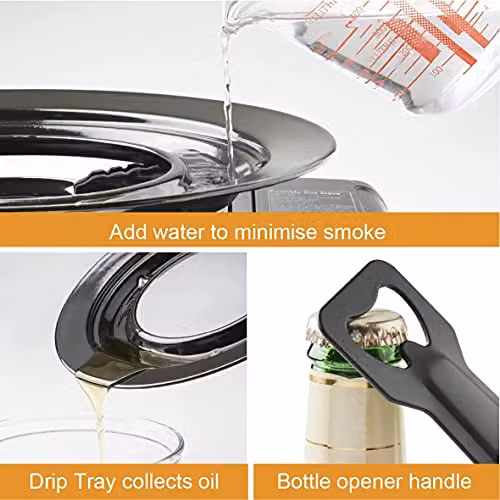 Milestone Camping 63959 Non-Stick Grill Plate with Drip Pan and Bottle Opener Handle, Black, W: 32.0 cm, D: 31.8 cm – 5