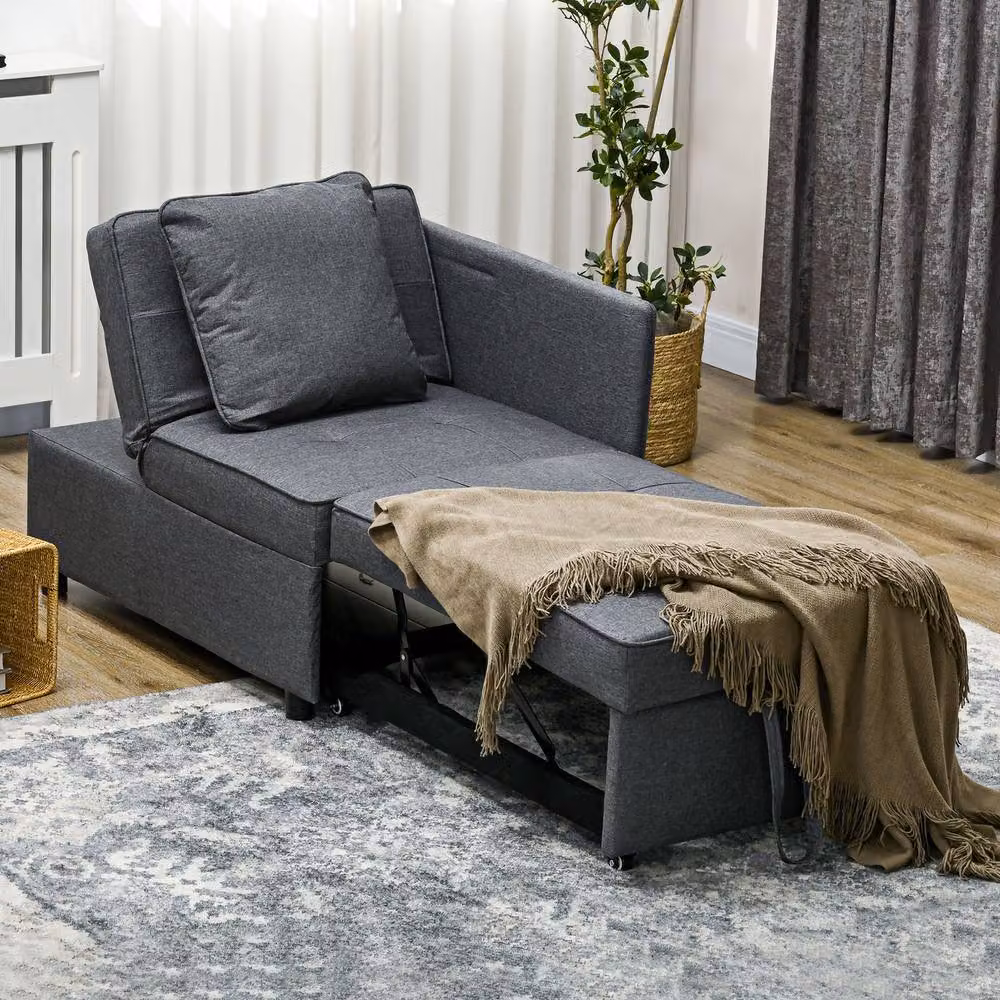 STILVORA 3-in-1 Grey Fabric Chair Bed with Solid Wood Frame and Adjustable Back – 7