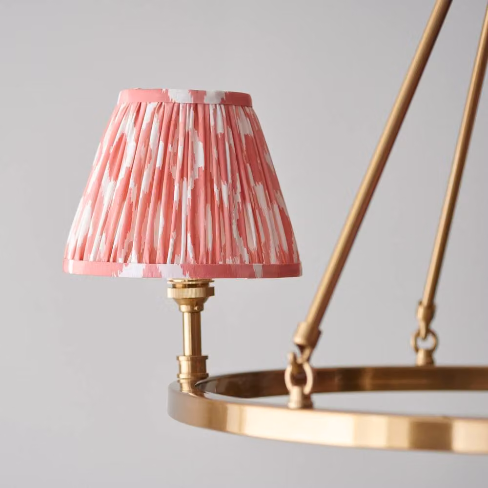 Netlighting Chester Pendant Light with Pink Fabric Ikat Shade and Gold/Brass Finish, 16 cm Diameter, 3x B22 – 2
