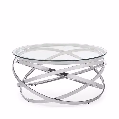 Julian Bowen Vienna Round Glass Top Coffee Table with Silver Spiral Frame, W: 88 cm, D: 42 cm, H: 42 cm – 1