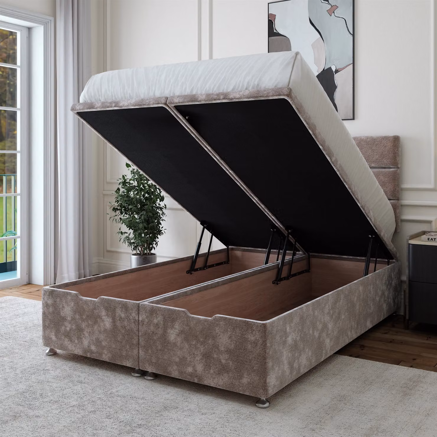 Bedmaster Silver Chenille Upholstered Ottoman Divan Base and Lined Headboard, W/D/H: 90 x 190 cm – 2