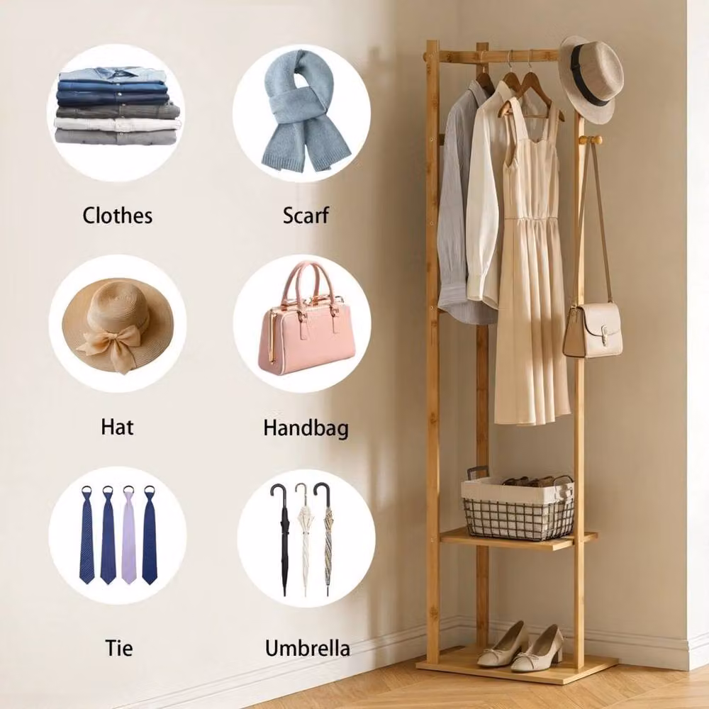 KORVIXA Brown Wood Freestanding Coat Tree and Hat Hanger Rack – 2