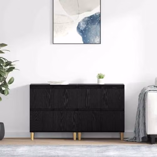 vidaXL Set of 2 Modern Sideboards in Black and Brown, W/D/H: 60 x 35 x 70 cm – 2