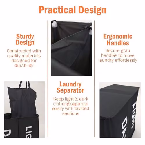 Libbi Lou Two Section Double Laundry Hamper in Black and Grey with Removable Bags, W/D/H: 59 x 39 x 65 cm – 2