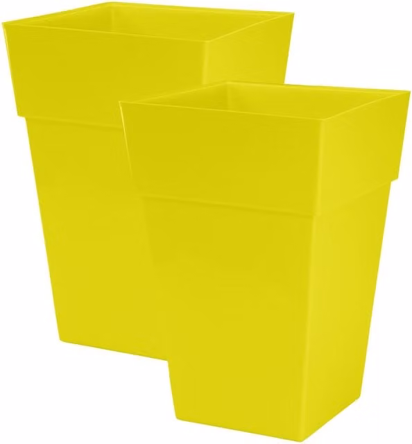 Simpa Moda Milano Gloss Plastic Planter Tubs, Set of 2, Yellow, H 46 cm x W 31 cm x D 31 cm