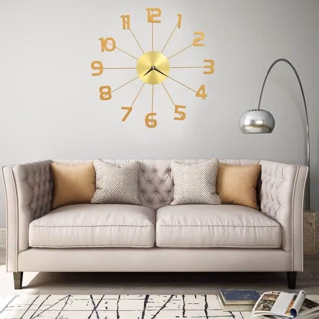 Berkfield Home Round Metal Quartz Wall Clock in Gold, Diameter: 50 cm – 1